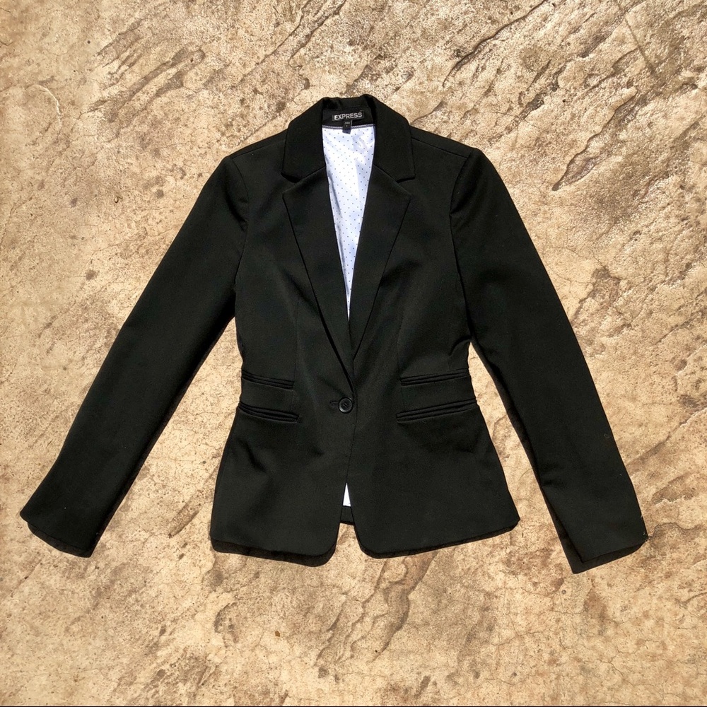 0 Express Black Blazer with Polka-dot Lining.